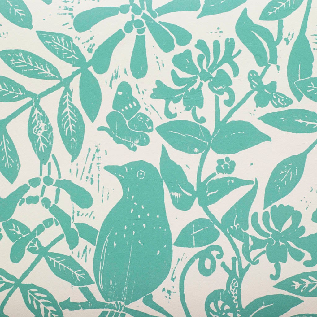 Birds & Bees Wallpaper in Pea Green - Peel & Stick Sample for Nursery, Kids Room, or Home Decor