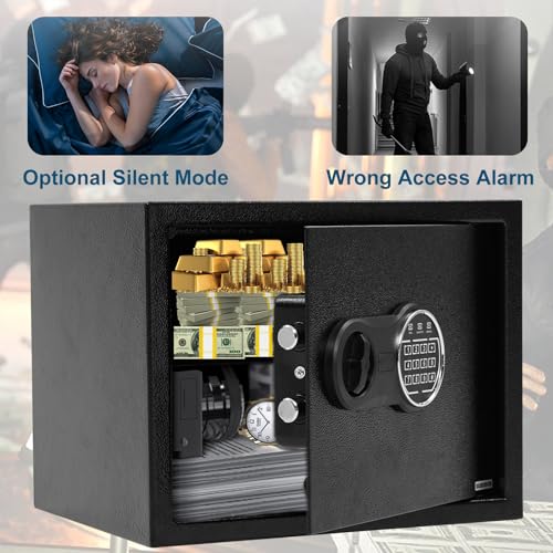 GARVEE 14.9 Inch Steel Security Safe Box with Digital Keypad Lock, Fireproof & Waterproof, Heavy Duty Bolt Down Kit for Home, Office, Jewelry & Cash Protection