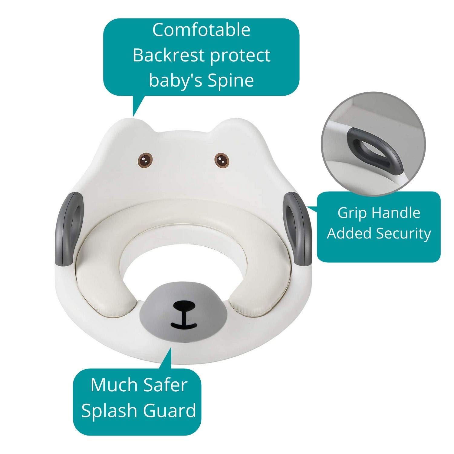 **Non-Slip Toddler Potty Training Seat with Anti-Splash Guard & Handles - Unisex Toilet Assistant Ring for Kids - Secure Backrest for Extra Safety (White) - Perfect for Home, Travel & Daycare Potty Training**