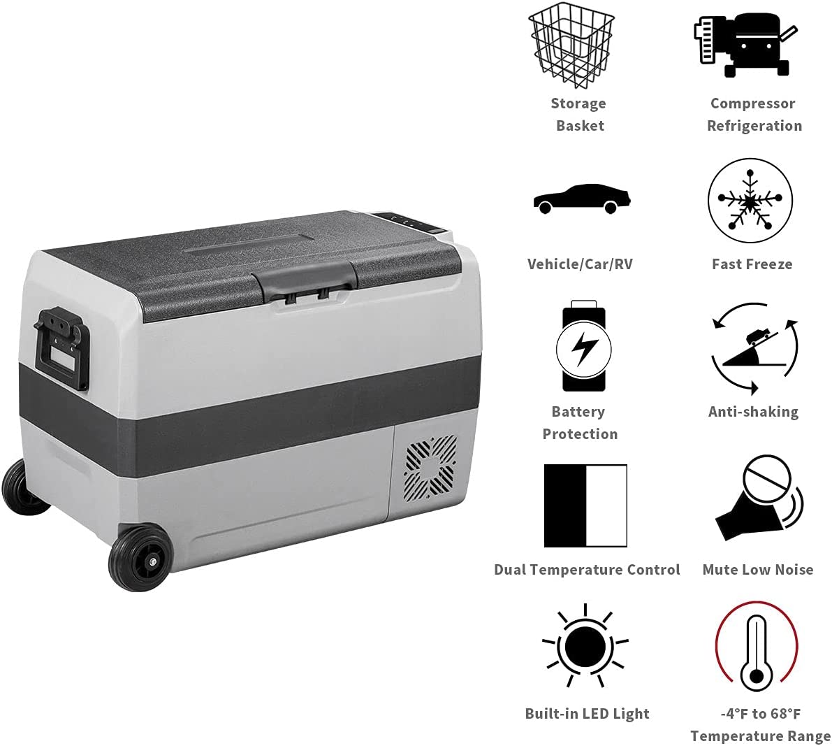 Alpicool T50 12V/24V Portable Car Refrigerator - 50QT Dual Zone Freezer Cooler for Road Trips, Camping & Outdoor Adventures