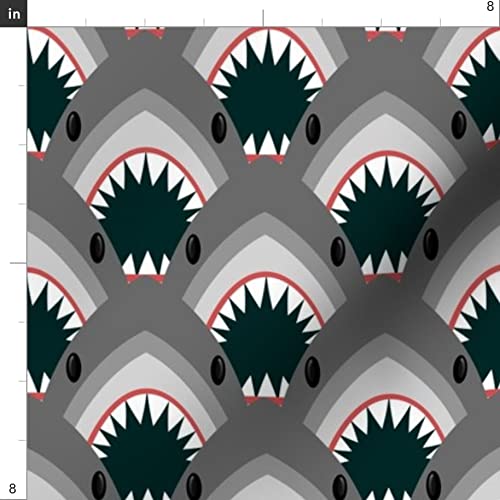 Shark Face Printed Chiffon Fabric - Ocean Shark Teeth Design for Sewing, Fashion Apparel, Dresses & Home Decor | Fat Quarter for DIY Projects, Quilting, and Crafting
