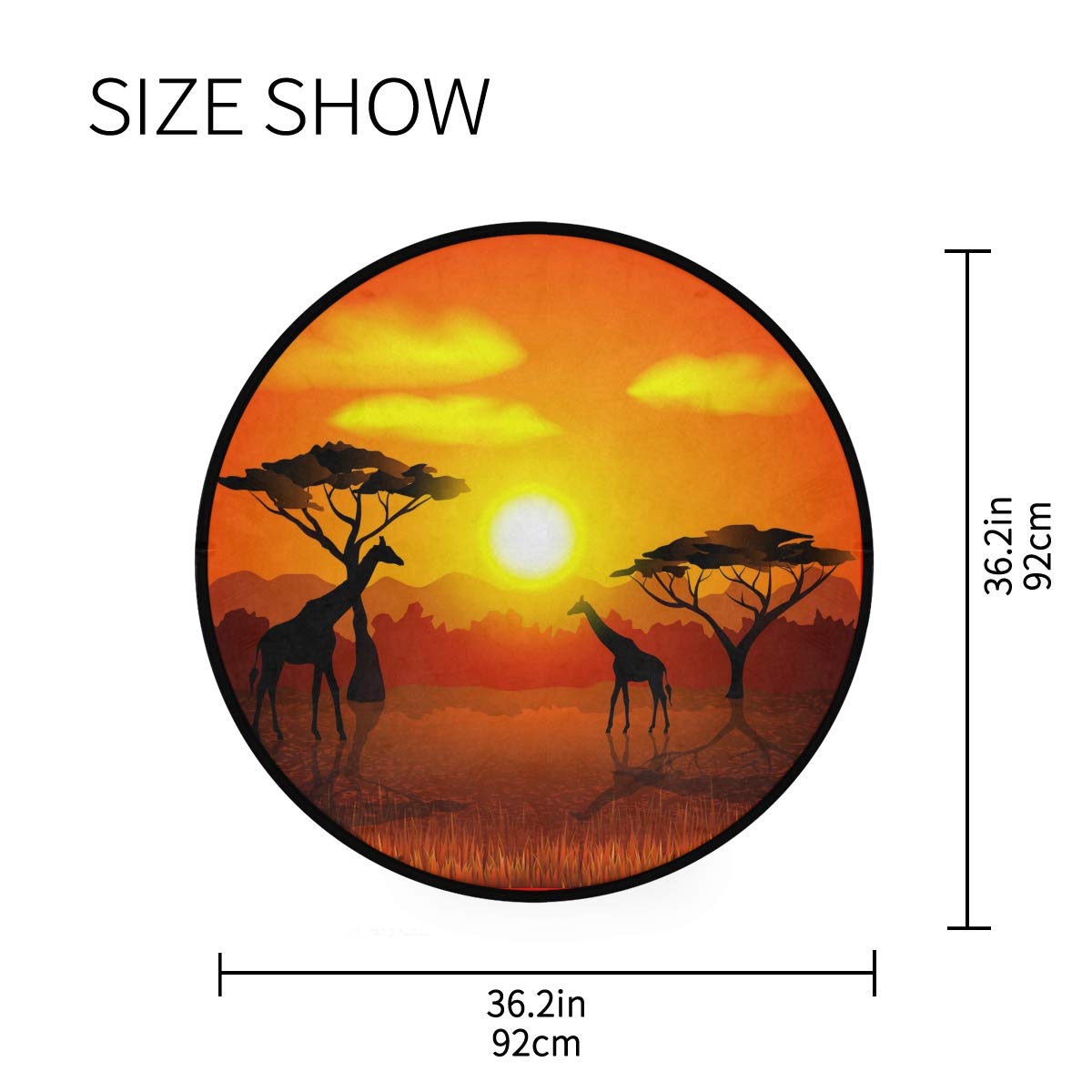 ALAZA African Giraffe Sunset Round Area Rug - 3' Diameter (92 cm) Soft Non-Slip Floor Mat for Living Room, Bedroom, Nursery | Boho Chic Home Decor for Cozy Spaces