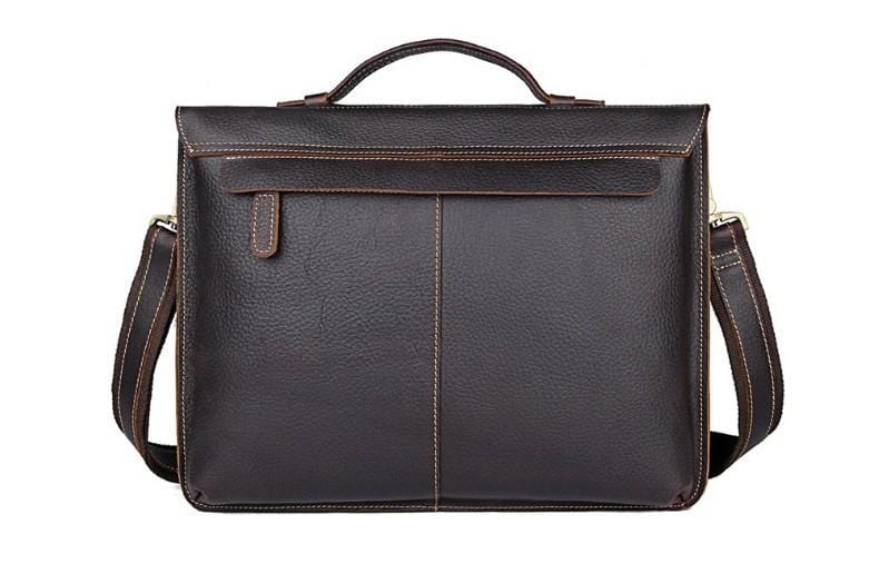 Premium Genuine Coffee Leather Men's Laptop Briefcase - Professional Business Work Bag for Office, Commuting & Travel