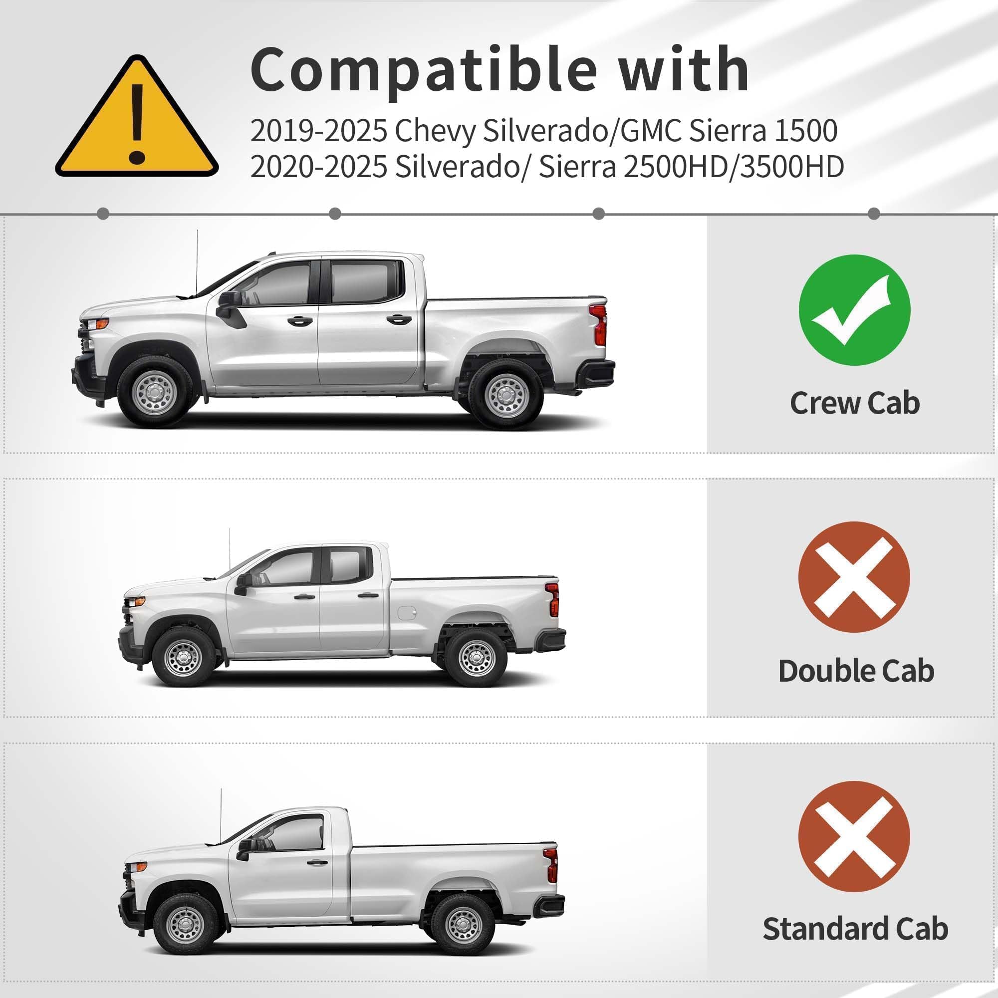 OEDRO Upgraded All-Weather Floor Mats for 2019-2025 Chevrolet Silverado 1500 & GMC Sierra 1500 | 2020-2025 Chevy Silverado/GMC Sierra 2500HD/3500HD Crew Cab | Heavy Duty Protection | Perfect for Off-Roading, Camping & Daily Commute