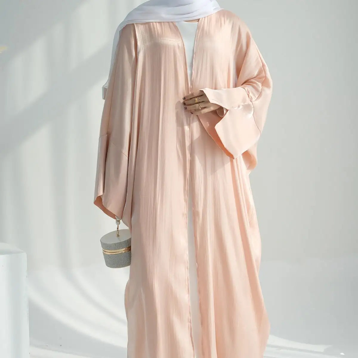 Gleam Shiny Cardigan Open Abaya Dress for Women - Elegant Long Sleeve Kimono Cover Up - Perfect for Prayer, Mosque, Parties & Special Occasions
