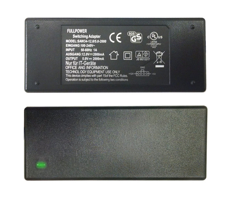 FullPower 100-240V AC to 12V & 5V DC Power Supply Adapter with 4-Pin Molex Connector (2A/2000mA) - On/Off Switch - Ideal for LED Strips, CCTV Cameras, and Home Electronics