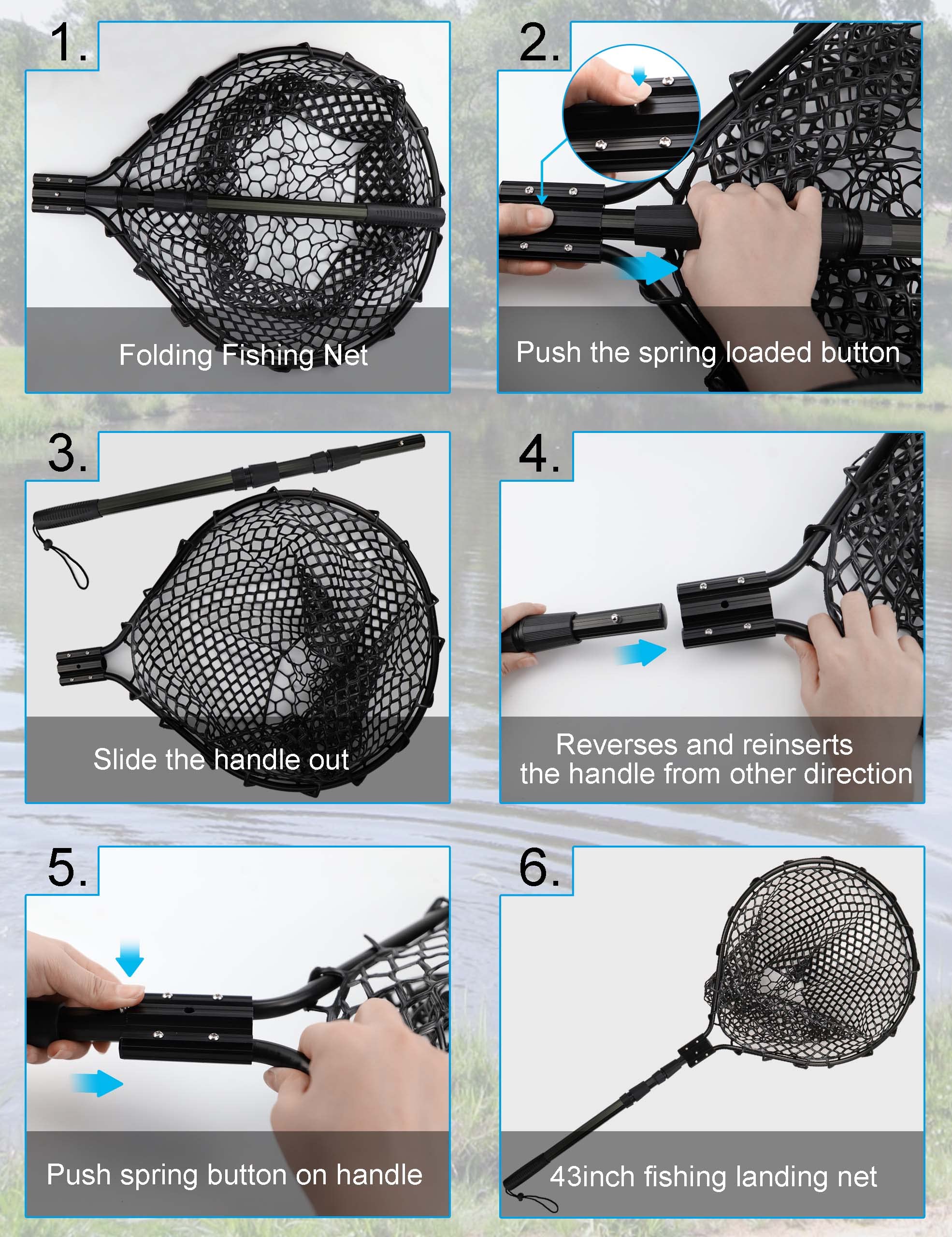 **Heavy Duty Rubber Landing Net for Saltwater Fishing - Large Folding Retractable Kayak Fishing Net with Long Handle - Perfect for Kayak, Boat & Shore Fishing**