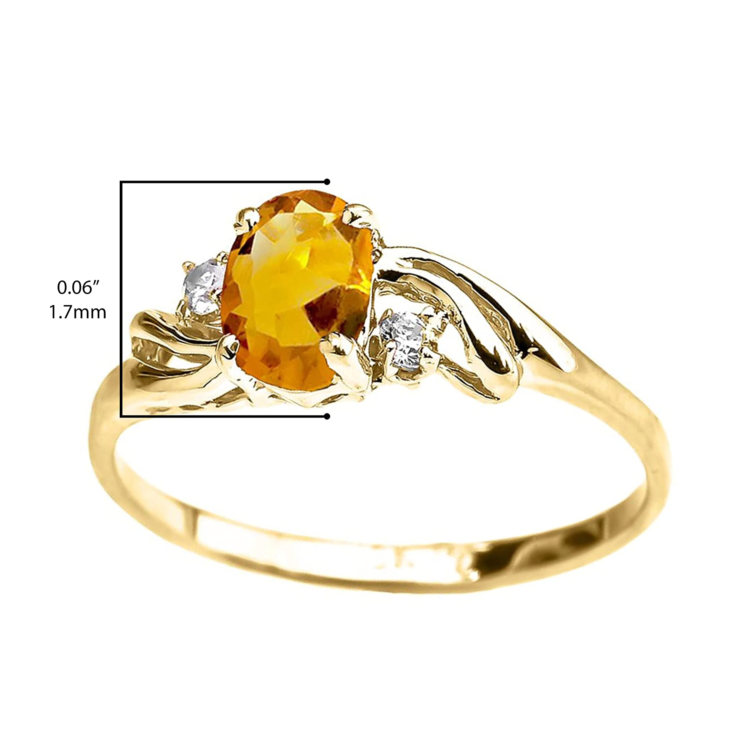 10K Yellow Gold Oval Cut Cubic Zirconia & White Topaz Three Stone Swirl Ring - November Birthstone, Citrine Simulated Engagement Jewelry for Women, Anniversary Gift, Wedding Proposal