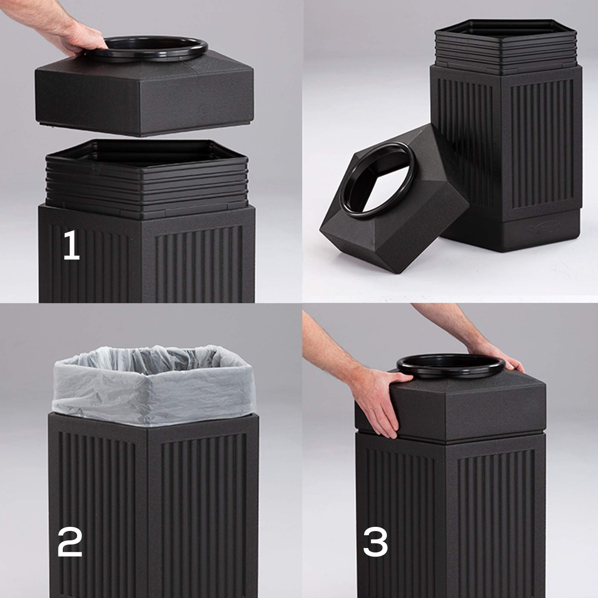 Safco Canmeleon 30-Gallon Heavy-Duty Trash Can - Commercial Grade Indoor/Outdoor Garbage Bin - Weatherproof & Durable Black Waste Container for Office, Restaurant, Park, and Home Use