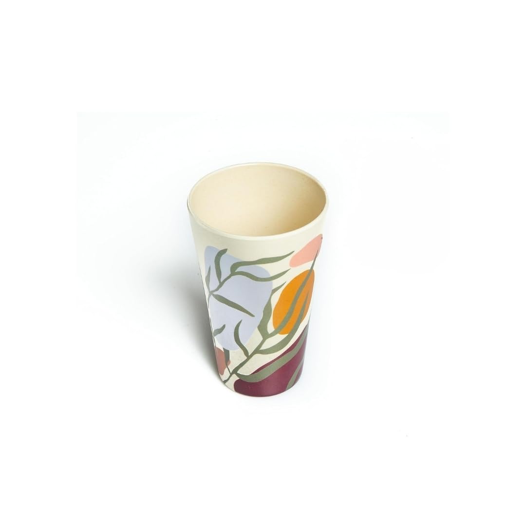 Truly Eco 100% Natural 400ml Green Floral Design Bamboo Tumbler | Reusable Insulated Travel Mug for Coffee, Tea, Smoothies & Water | Sturdy, Durable, Food-Grade, Fade & Stain Proof, Dishwasher Safe | Perfect for Office, Gym, Hiking & Outdoor Activities (Set of 1)