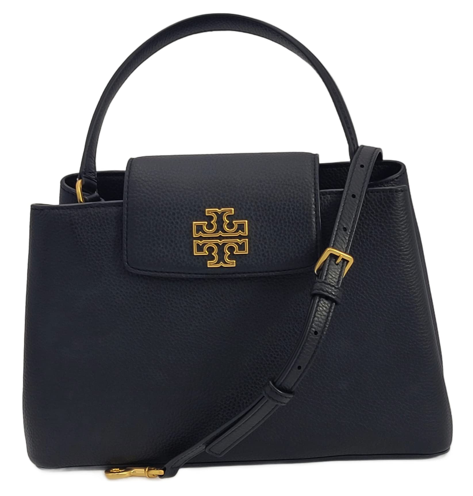 Tory Burch Britten Black Pebbled Leather Satchel Bag with Gold Hardware for Women | Perfect for Work, Travel & Everyday Use