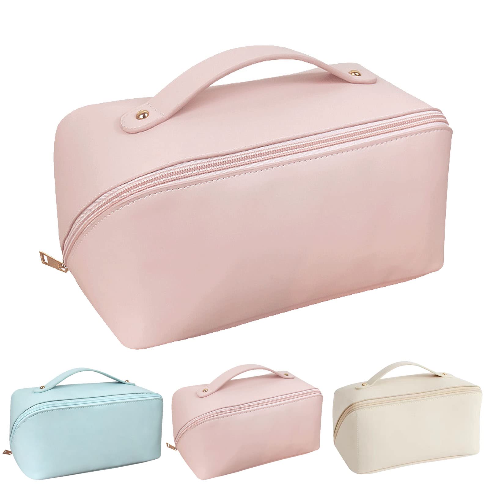 Premium Large-Capacity Leather Makeup Bag - Waterproof Travel Cosmetic Organizer for Women | Perfect for Airplane Carry-On, Vacation Essentials & Daily Beauty Storage