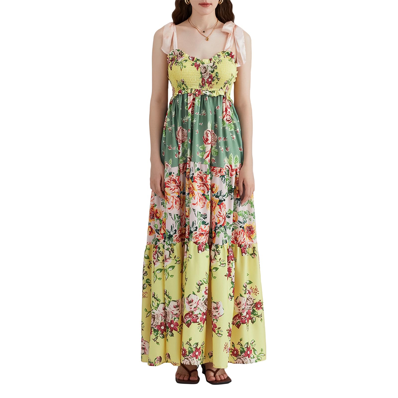 Women's Summer Casual Maxi Dress - Boho Sleeveless Flowy Long Dress with Tie-Up & Cutout Details | Perfect for Vacation, Beach, and Outdoor Events