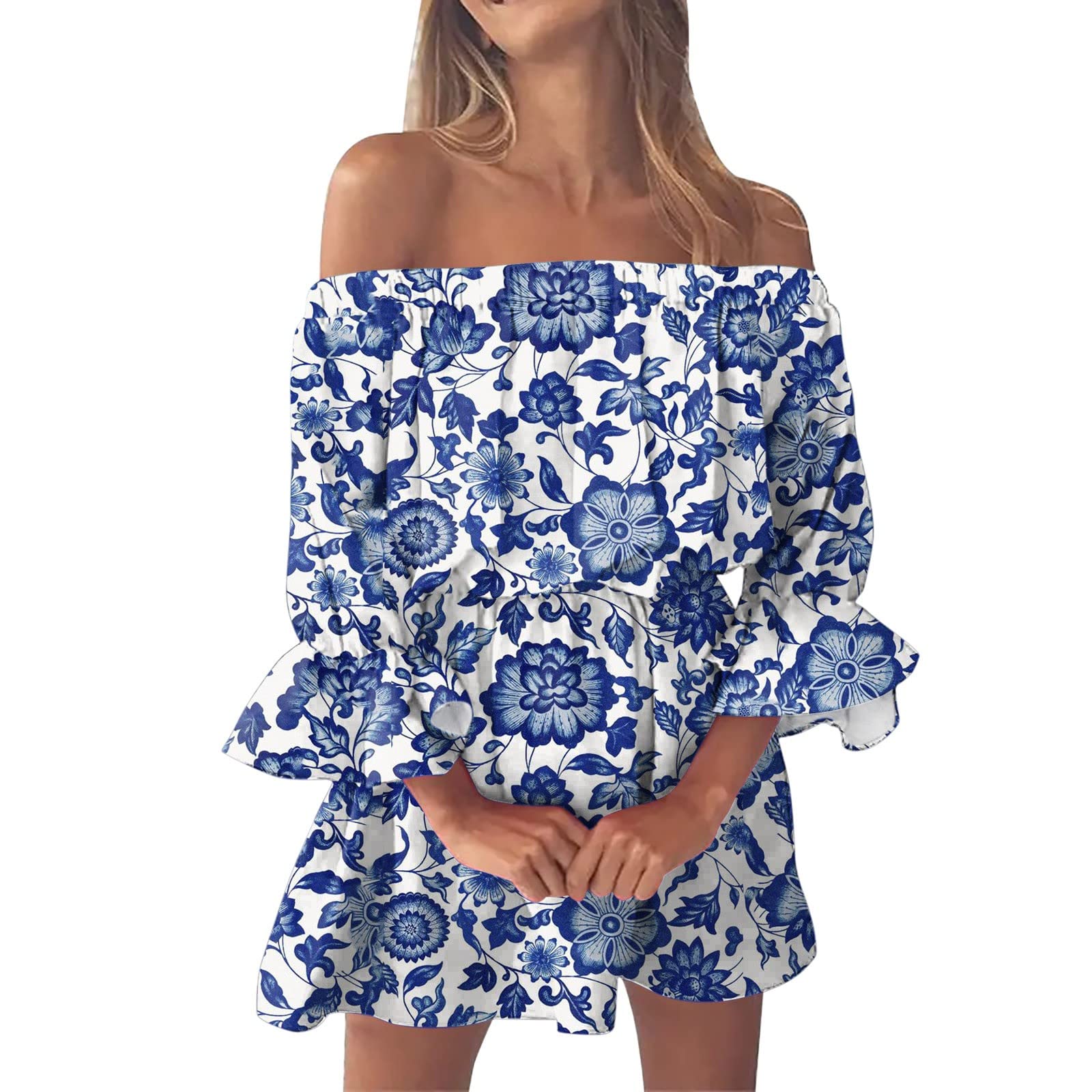 Boho Floral Print Off Shoulder Mini Dress - Short Sleeve Ruffle Sun Dress for Spring & Summer Weddings | Perfect for Beach Parties, Garden Events & Vacation Outfits