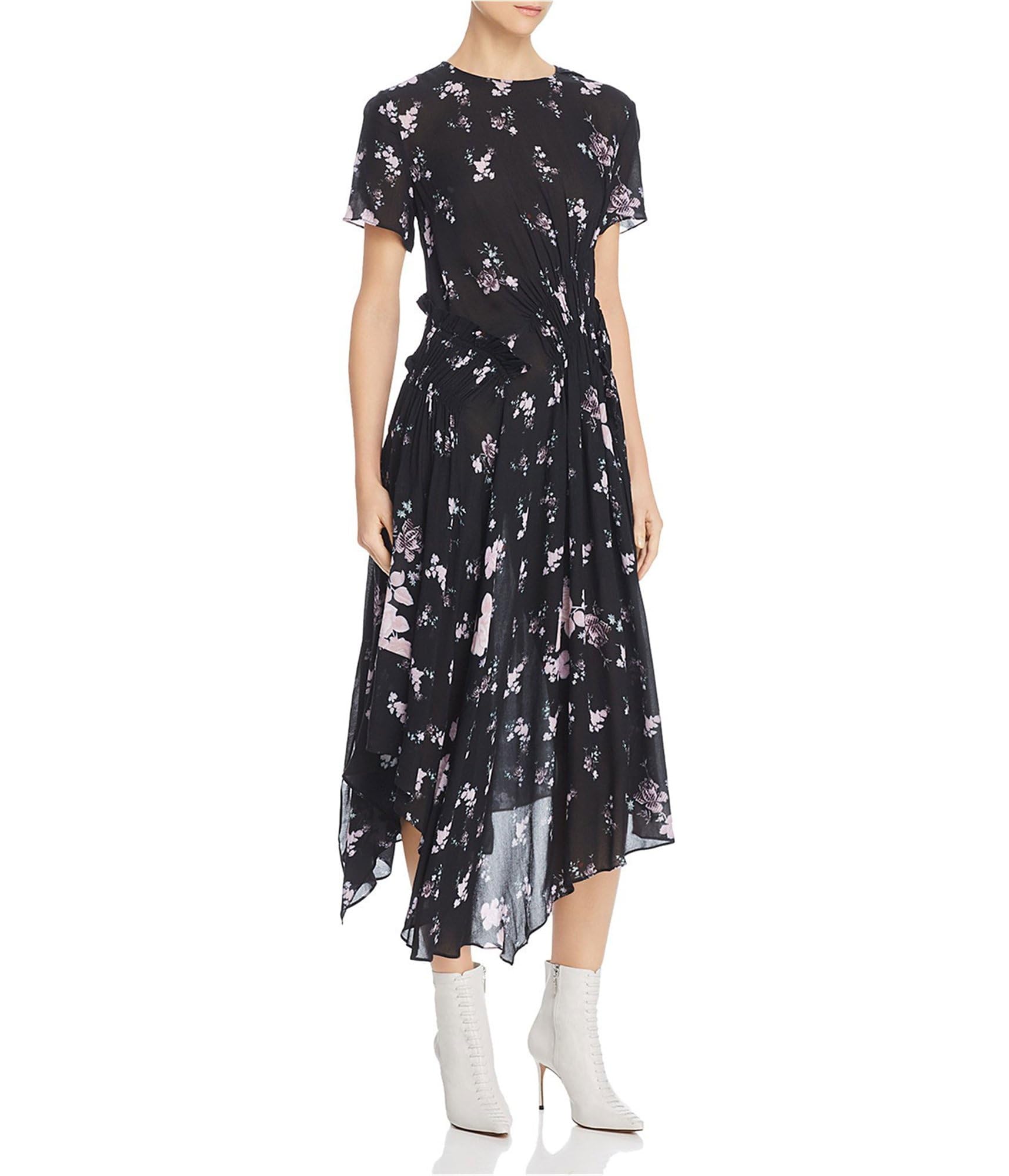 Women's Floral Midi Dress - Black, Size Large | Elegant Summer Dress for Casual Outings, Date Nights & Beach Vacations