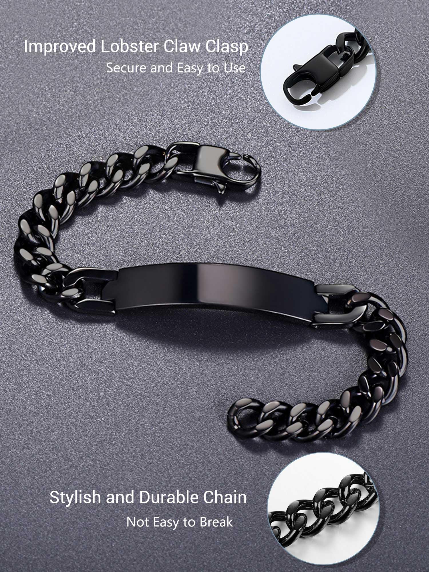 Custom Engraved Stainless Steel Bracelet for Men & Women - Personalized Name, Date, Initial, Quote ID Bracelet (7.5
