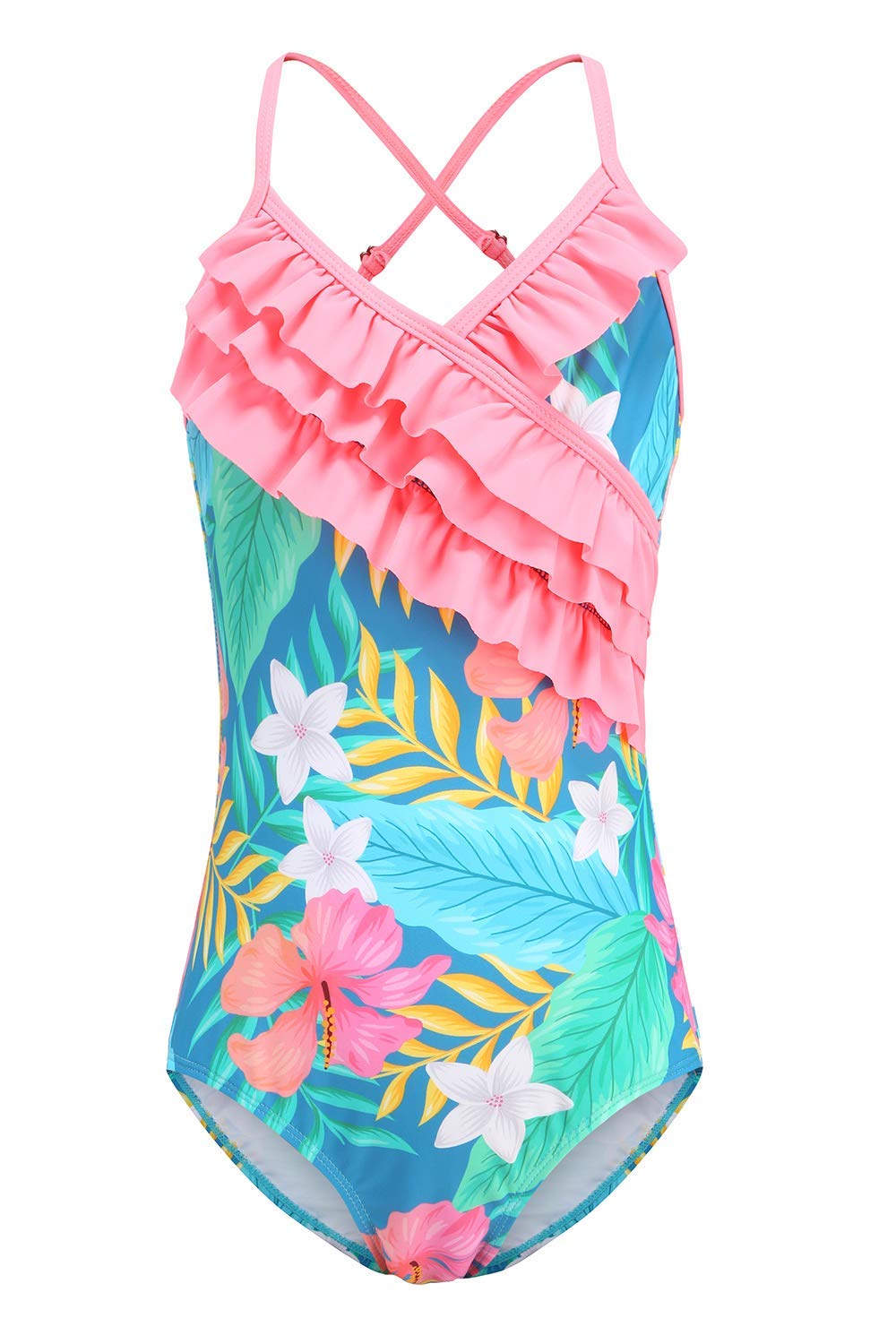 Hawaiian Ruffle One Piece Swimsuits for Girls - Cute Summer Bathing Suit for Beach, Pool & Vacation | Perfect for Swim Parties, Tropical Getaways & Water Activities