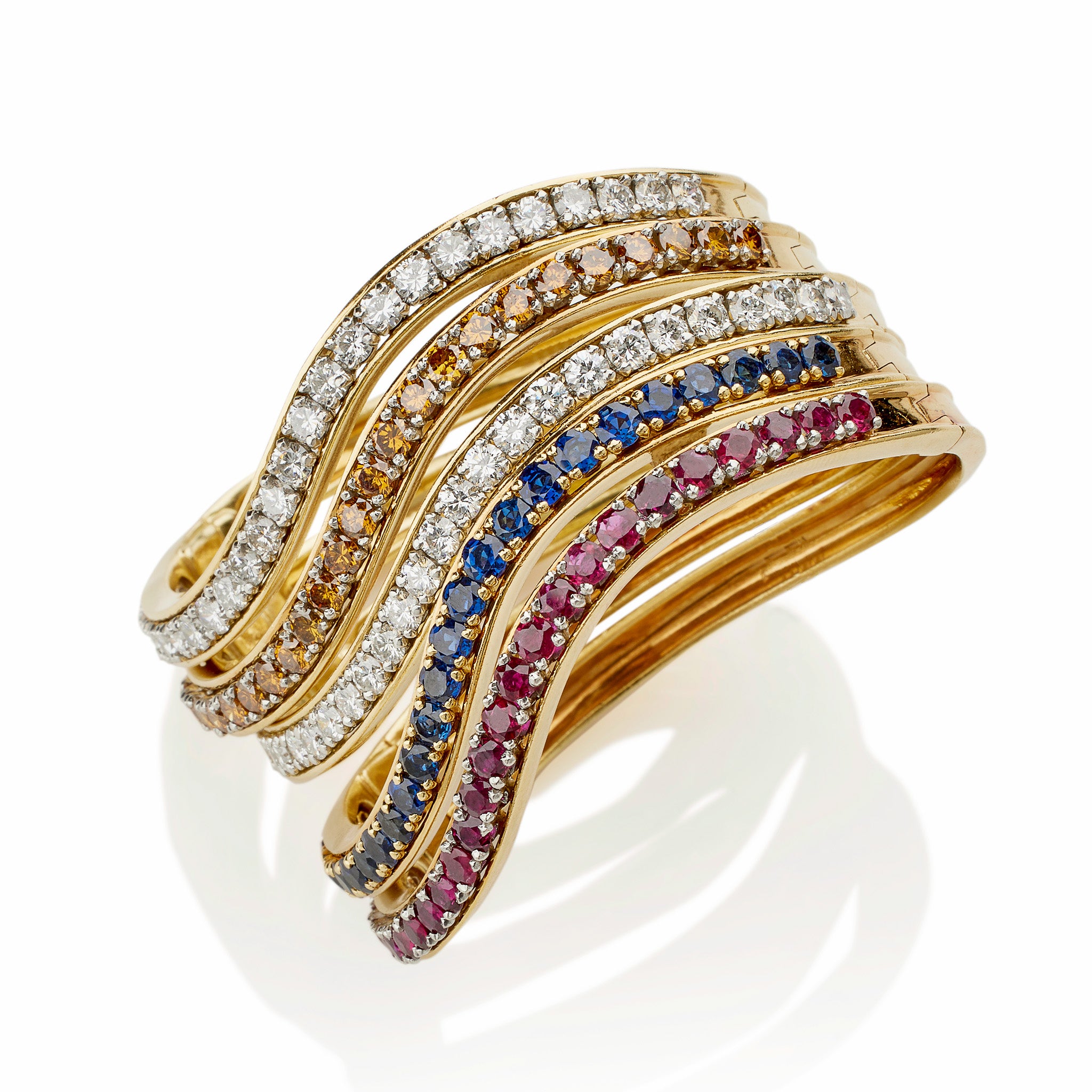 Luxury Five Diamond & Gemstone Set Oscar Heyman Bangle Bracelet for Women | Elegant Jewelry Gift for Weddings, Parties & Special Occasions