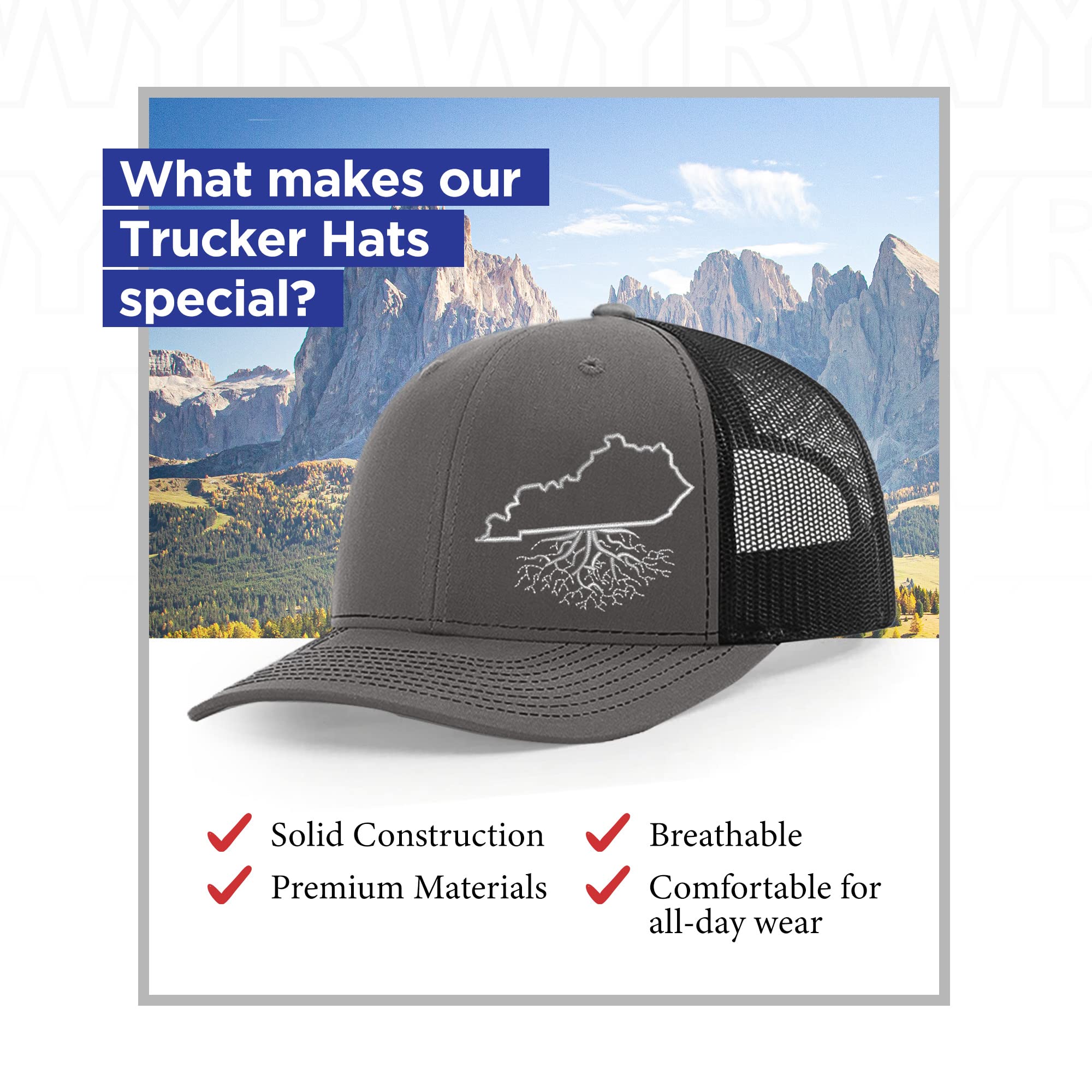 Kentucky Roots Snapback Hat - Stylish Baseball Cap for Men & Women, Polyester Cotton Trucker Hat with Mesh Back, Six-Panel Design, One Size Fits All (Charcoal/Black) - Perfect for Outdoor Activities, Sports & Casual Wear