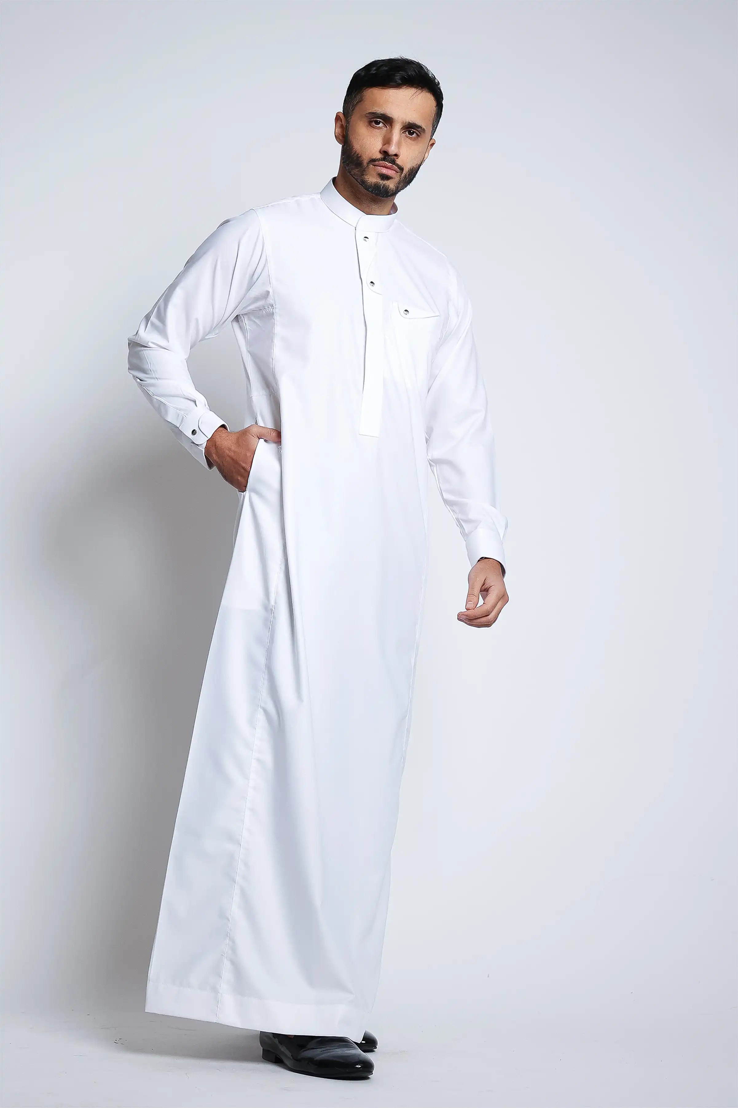 Premium J135 Brilliant White Thobe for Men - Traditional Islamic Robe - Perfect for Eid, Ramadan & Daily Wear