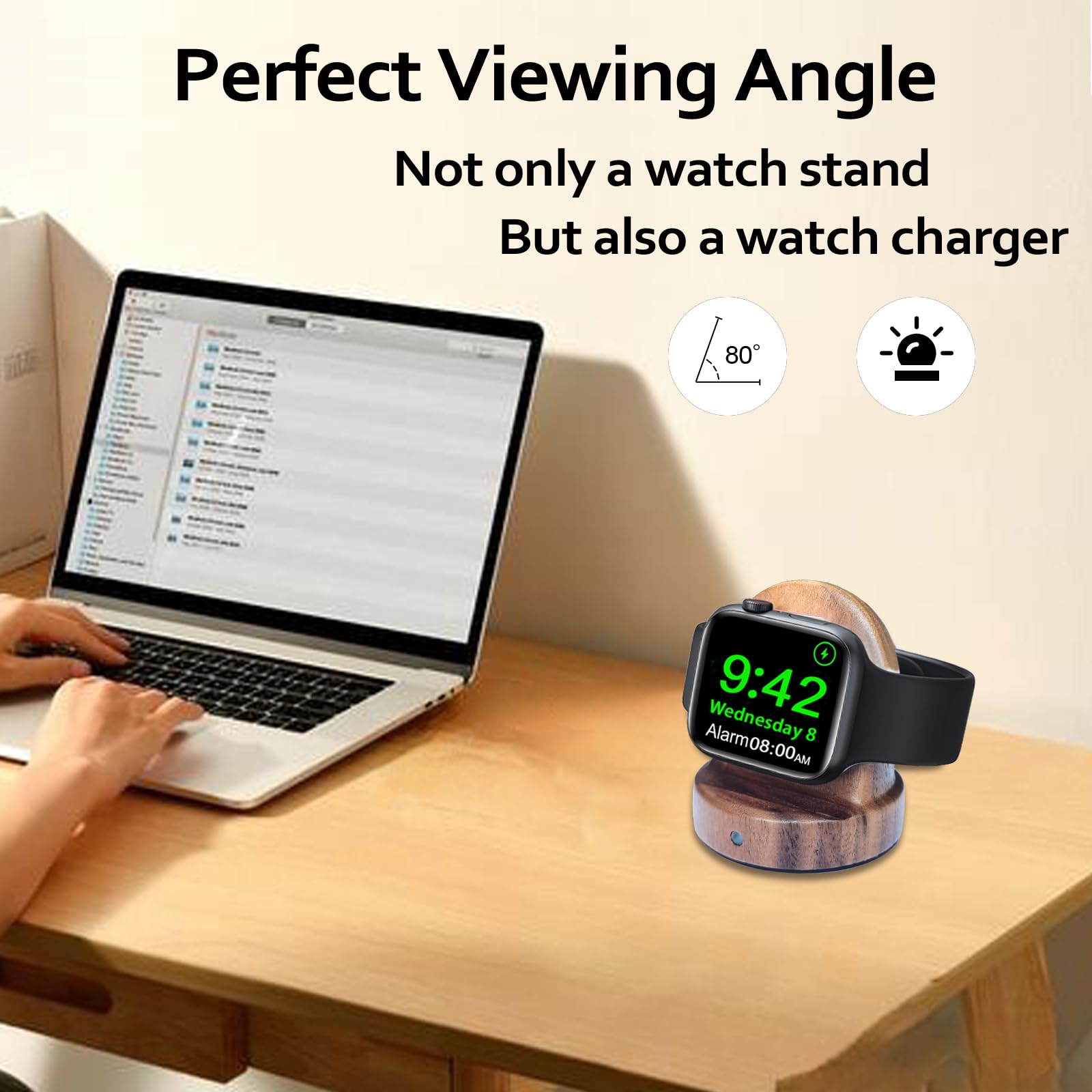 Premium Walnut Wood Apple Watch Charger Stand | Fast 3W Charging | USB-C Portable Charging Dock for Apple Watch Series 10/9/8/7/6/5/4/3/2/1/SE/SE 2/Ultra/Ultra 2 | Nightstand Mode Compatible | Perfect for Bedside, Office & Travel Use