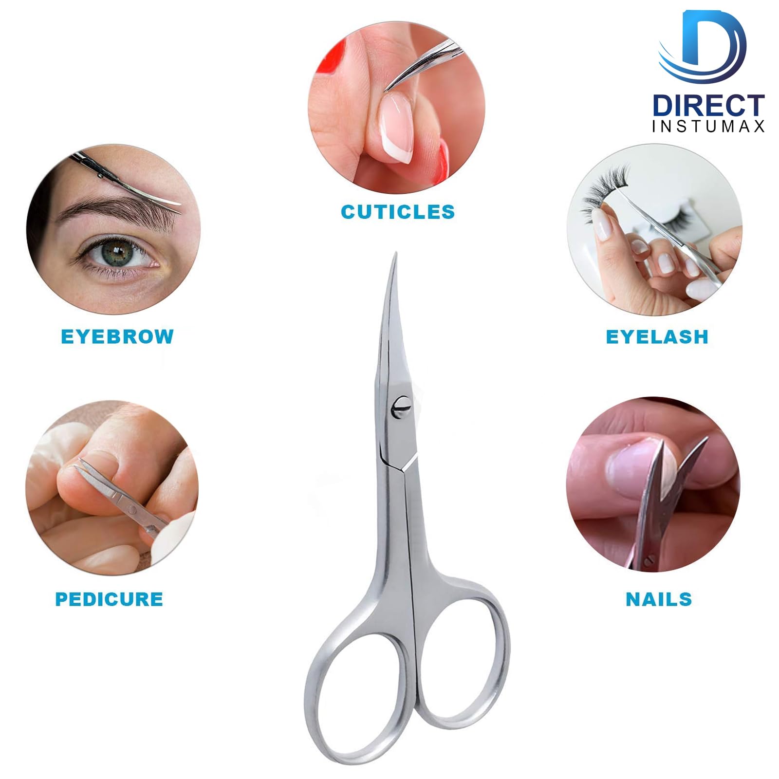 Premium Stainless Steel Multi-Purpose Cuticle & Eyebrow Scissors - Curved Blade Manicure Tool for Women, Facial Hair & Eyelash Trimming | Perfect for Salon, Home Grooming & Travel Beauty Kit (Silver)