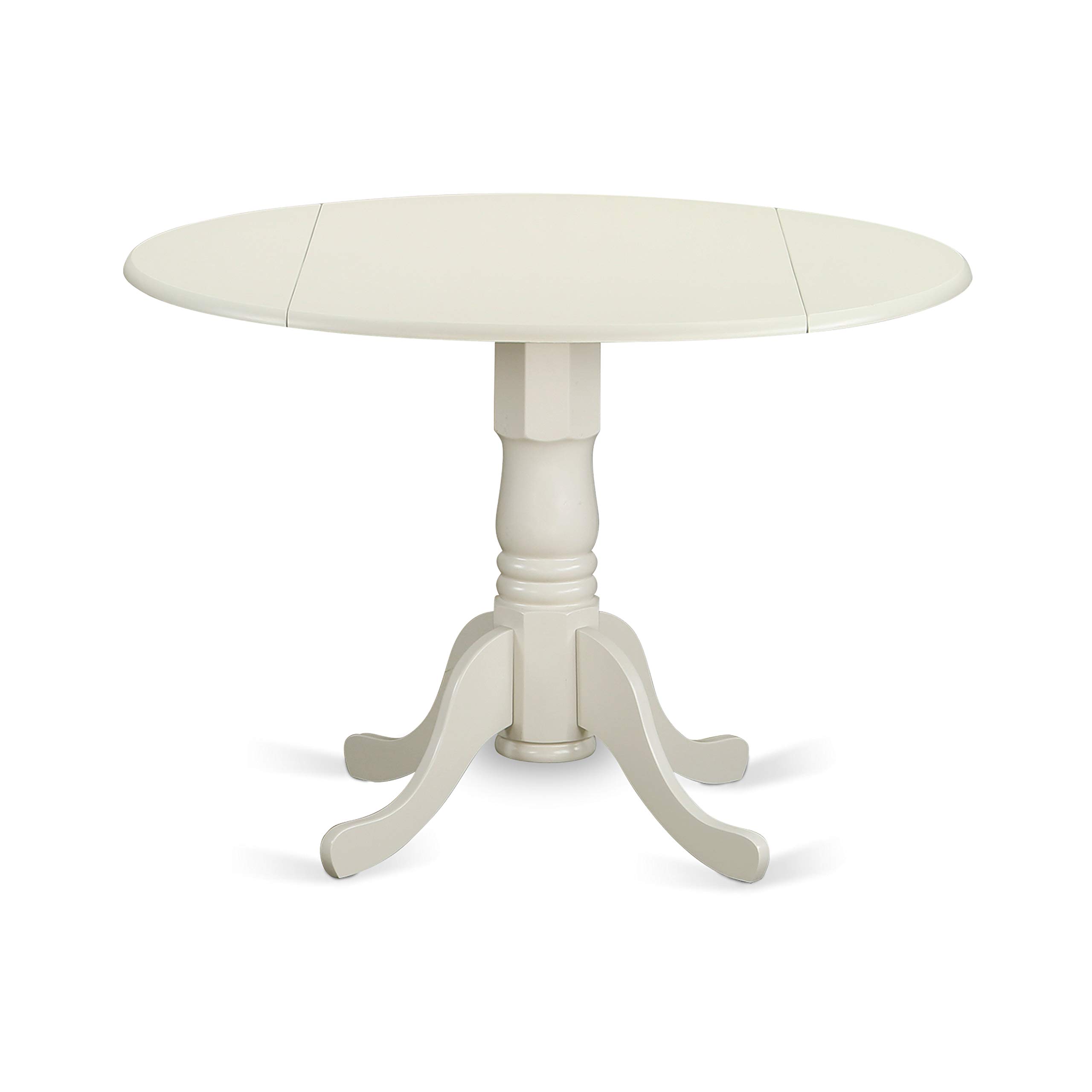 East West Furniture DLBO3-WHI-W 3-Piece White Dining Set with Round Drop-Leaf Table & 2 Chairs, 42x42 Inch, Linen White - Perfect for Small Kitchens, Breakfast Nooks & Cozy Dining Spaces