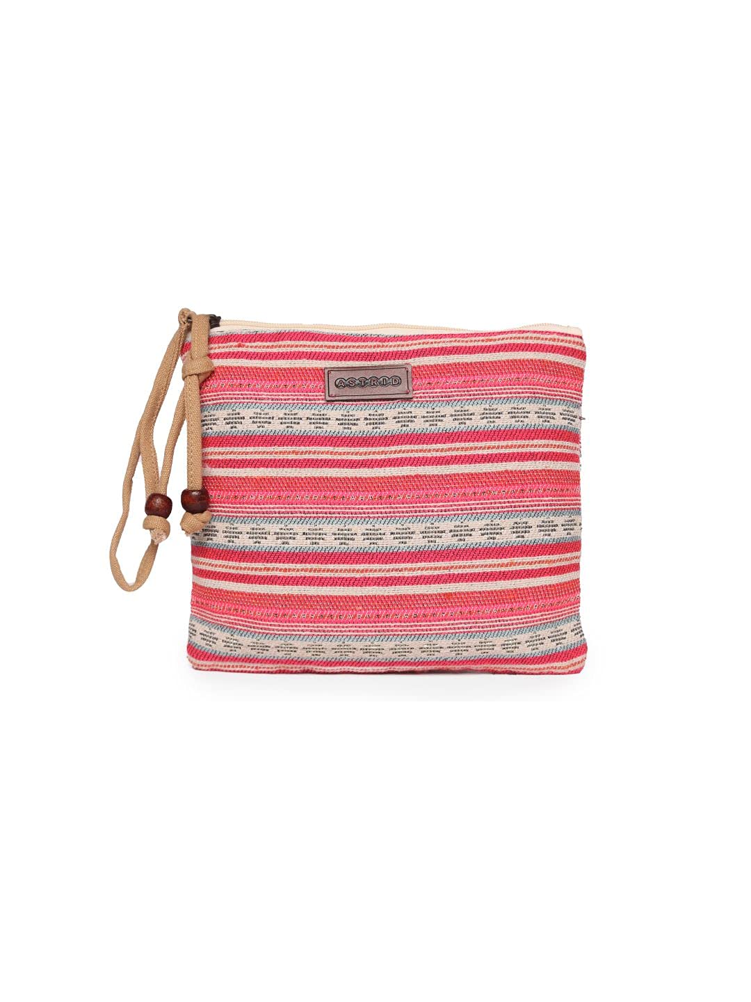 ASTRID Pink Cotton Travel Makeup Pouch - Waterproof Cosmetic Bag for Women, Perfect for Toiletries, Jewelry & Accessories Organization (Travel, Gym, Daily Use)