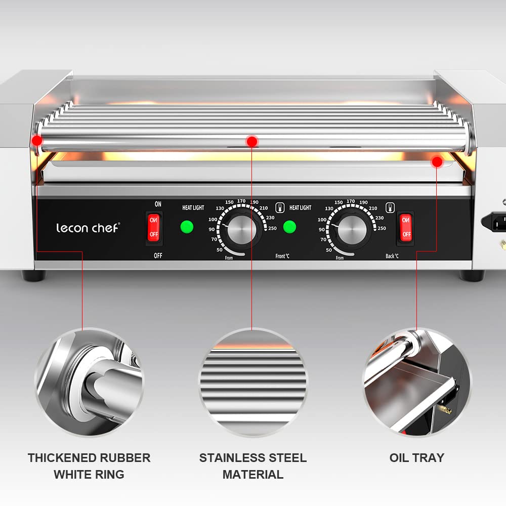Commercial Grade Stainless Steel Electric Hot Dog Roller Machine - 24 Hot Dog 7 Roller Grill Cooker with LED Lights, 1200 Watts - Perfect for Restaurants, Convenience Stores, and Food Trucks