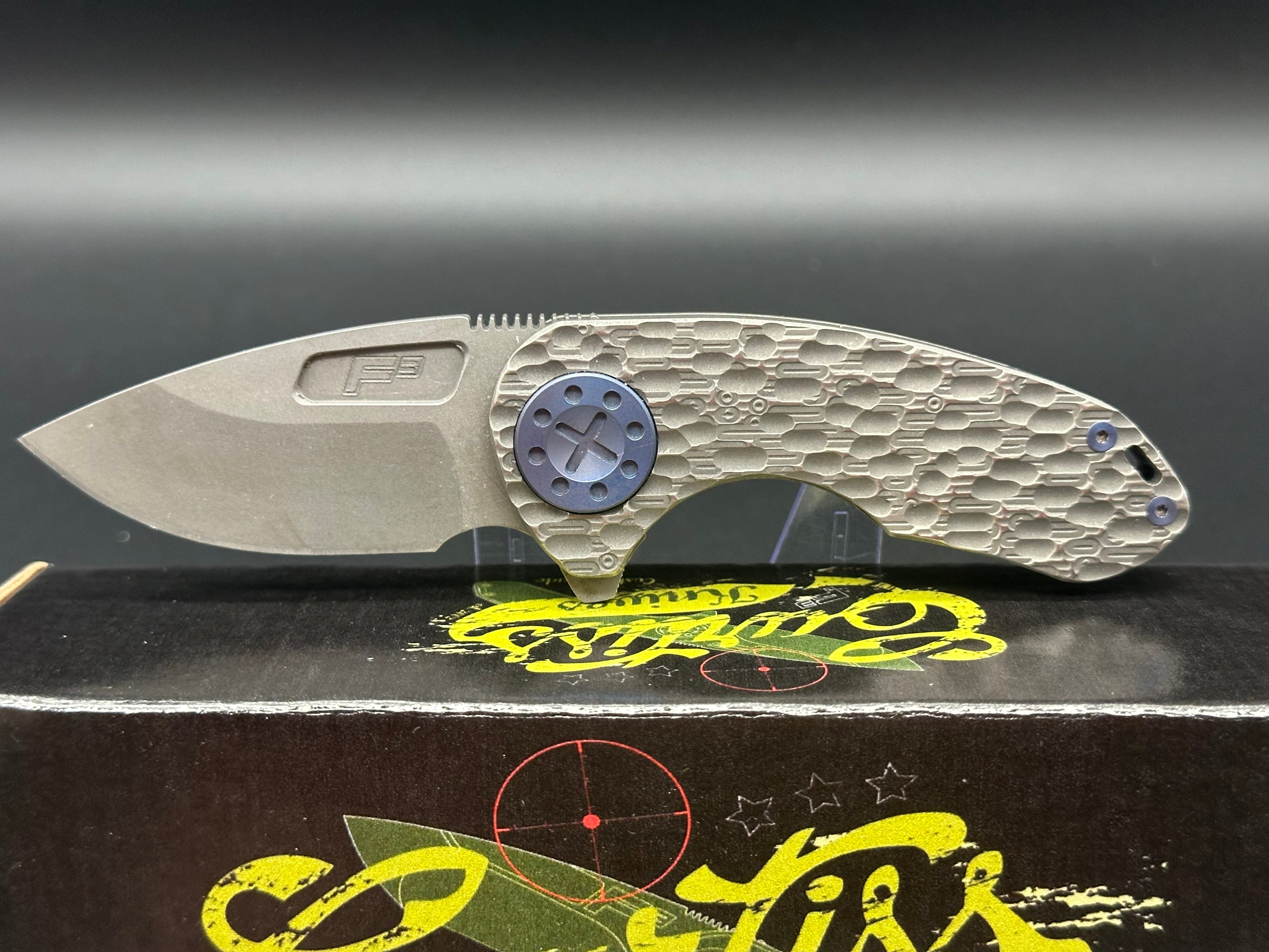 Curtiss Custom Knives F3 Compact Slicer Flipper - PM Mill Titanium Handle, Magnacut Steel Blade (Stonewashed Finish, Blue) - EDC Pocket Knife for Outdoor, Camping & Everyday Carry