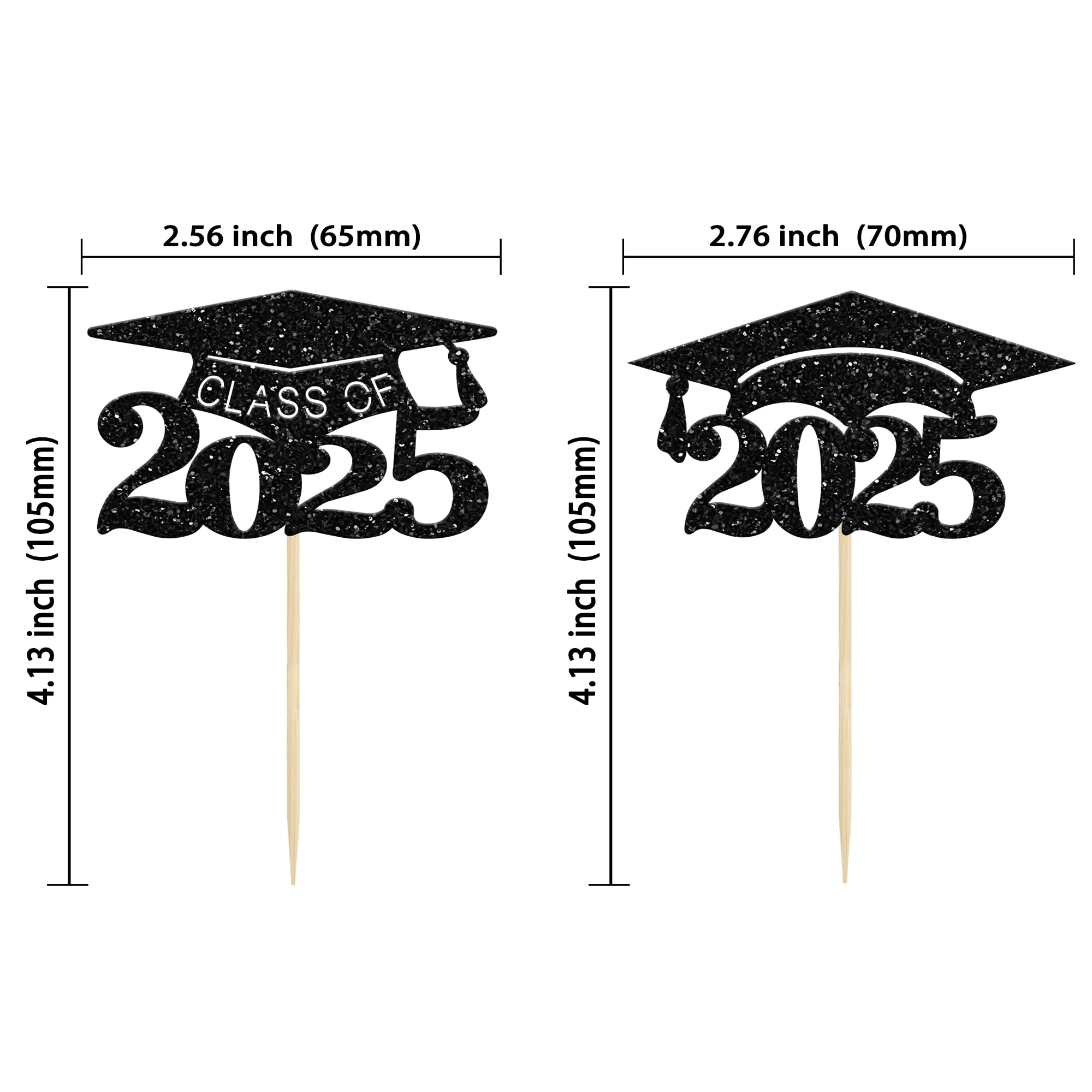 24Pcs Black Glitter Graduation Cap Cupcake Toppers 2025 - Graduation Cake Decorations for 2025 Graduation Party Supplies | Perfect for Graduation Theme Cakes, Cupcakes, and Dessert Tables