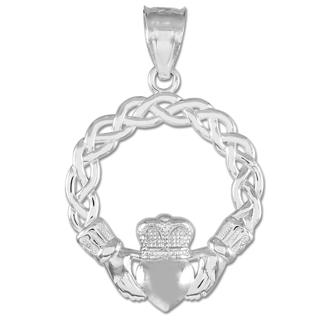 10K White Gold Classic Braided Claddagh Charm Pendant Necklace for Women - Irish Celtic Love Friendship Loyalty Jewelry Gift for Her - Perfect for Anniversaries, Valentine's Day & Special Occasions