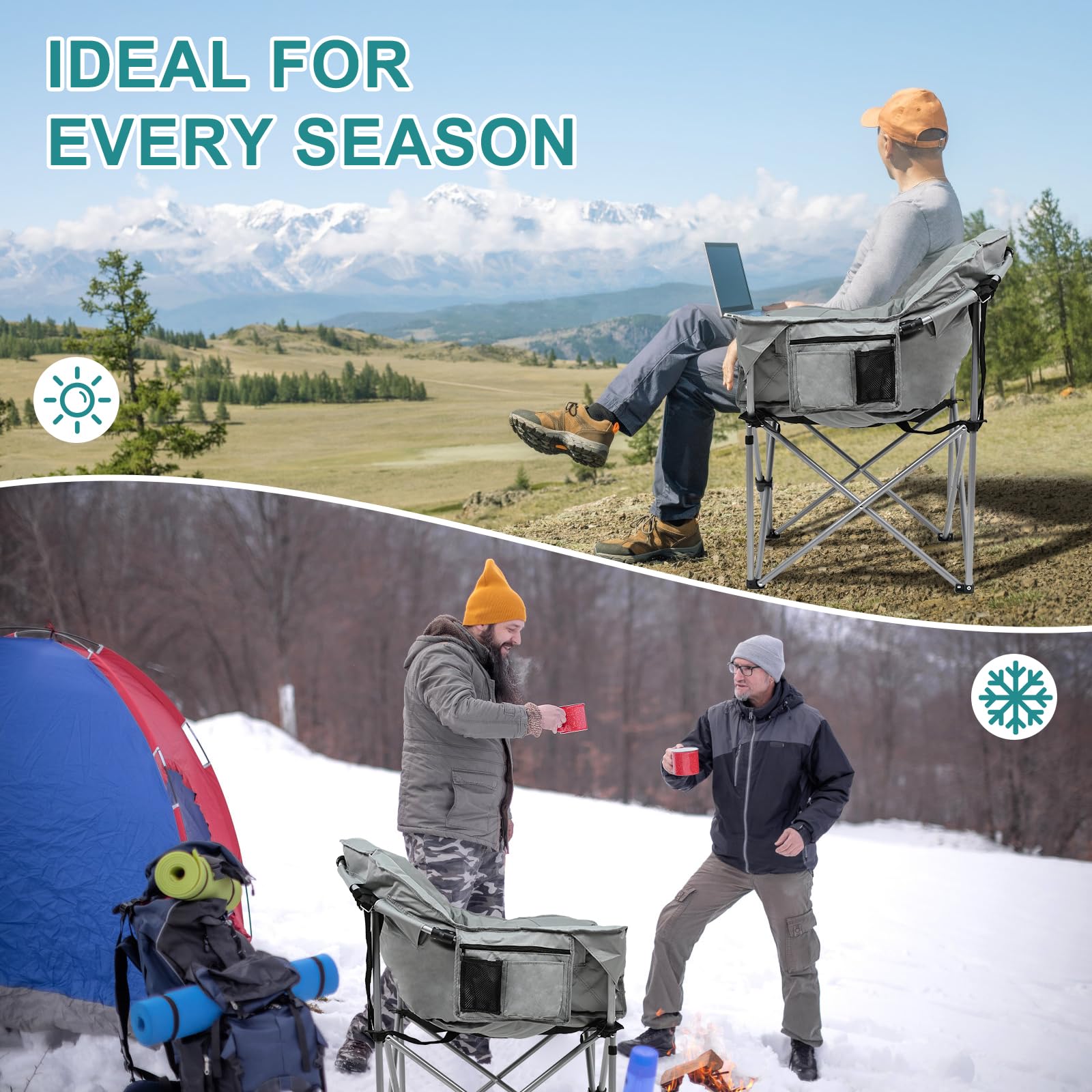 Slsy Oversized Heated Camping Chair - 500 lbs Weight Capacity, Portable Folding Heated Seat for Outdoor Sports, Camping, Picnics & Patio Use - Perfect for Cold Weather Adventures, Backyard Relaxation & Tailgating Parties