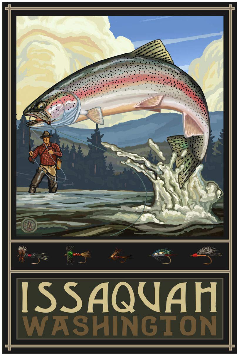 Washington Fishing Art Print - Issaquah Landscape Giclee Poster by Paul A. Lanquist - 30x45 Inches - Perfect for Home, Office & Cabin Decor