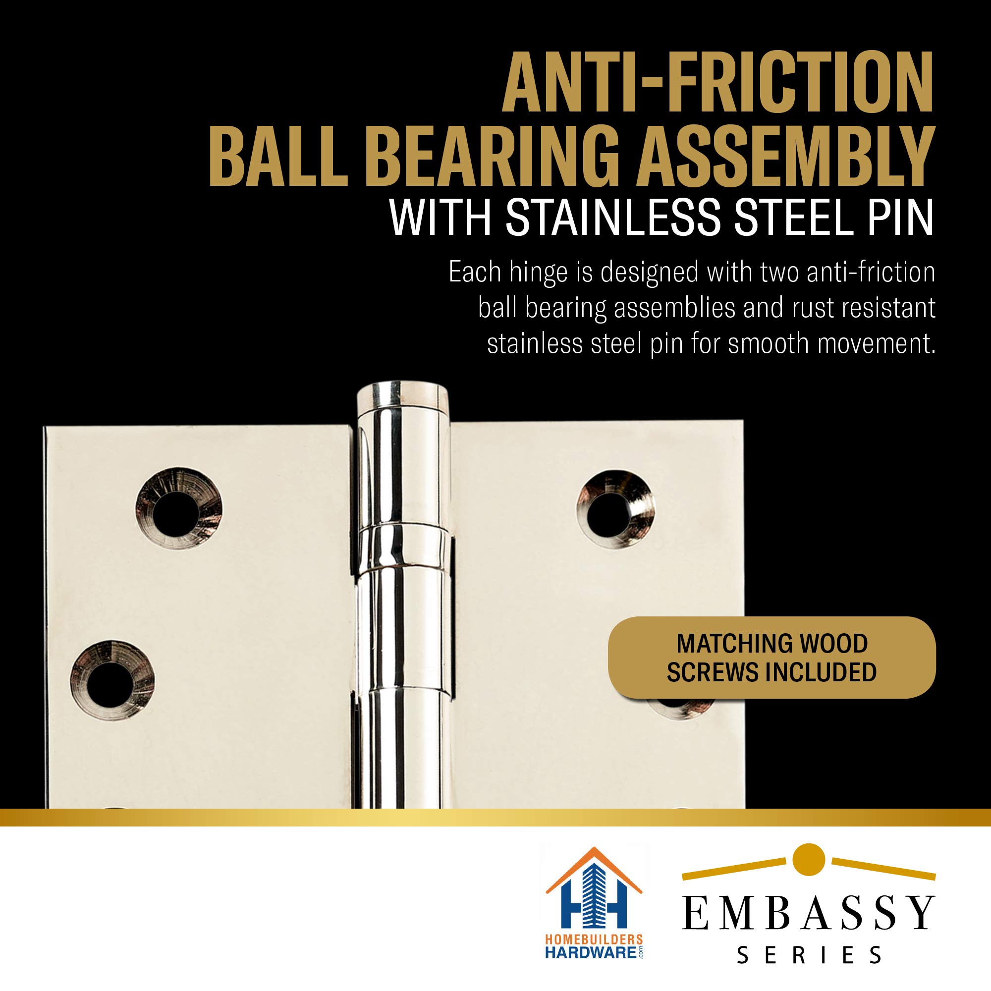 Solid Brass Door Hinge 3.5x3.5 Inch - Heavy Duty Ball Bearing for Home Improvement