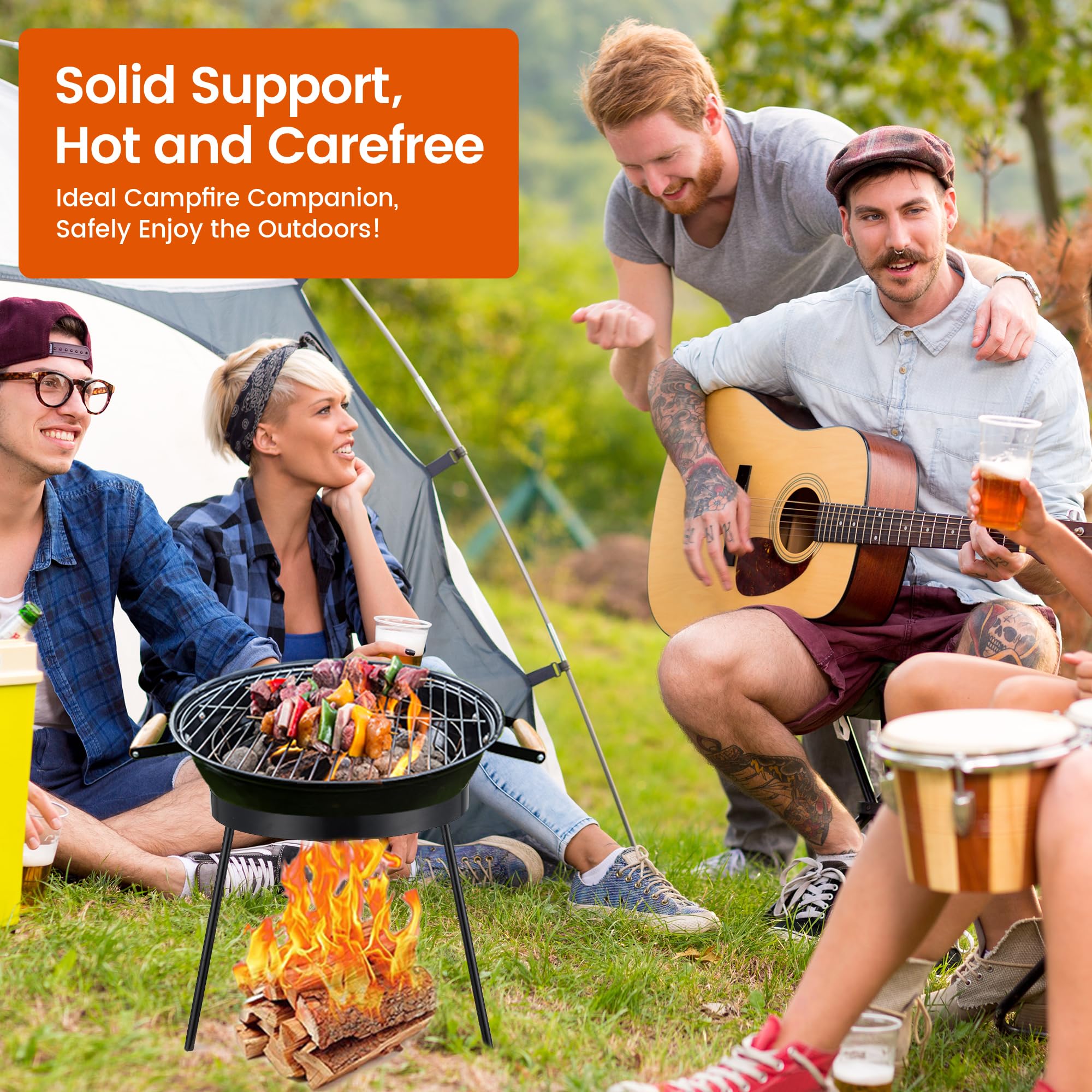 Campfire Tripod for Cooking - Heavy Duty Outdoor Fire Pit Stand with Removable Hooks, High Temperature Resistant Camping Tripod for Dutch Oven, Jetboil, Griddle - Perfect for Backpacking, Camping & Outdoor Cooking Adventures