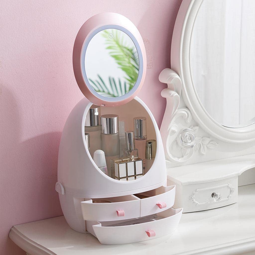 VMS INDIA Makeup Organizer with LED Mirror - Cosmetic Storage Display Case for Vanity, Bathroom & Travel - Perfect for Makeup Artists & Beauty Enthusiasts