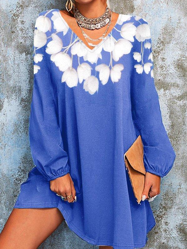 Lovevop Women's 5XL Cotton Blend Floral Print Long Sleeve Blouse Dress - Casual Summer Tops for Plus Size Women, Perfect for Beach Outings, Date Nights and Office Wear