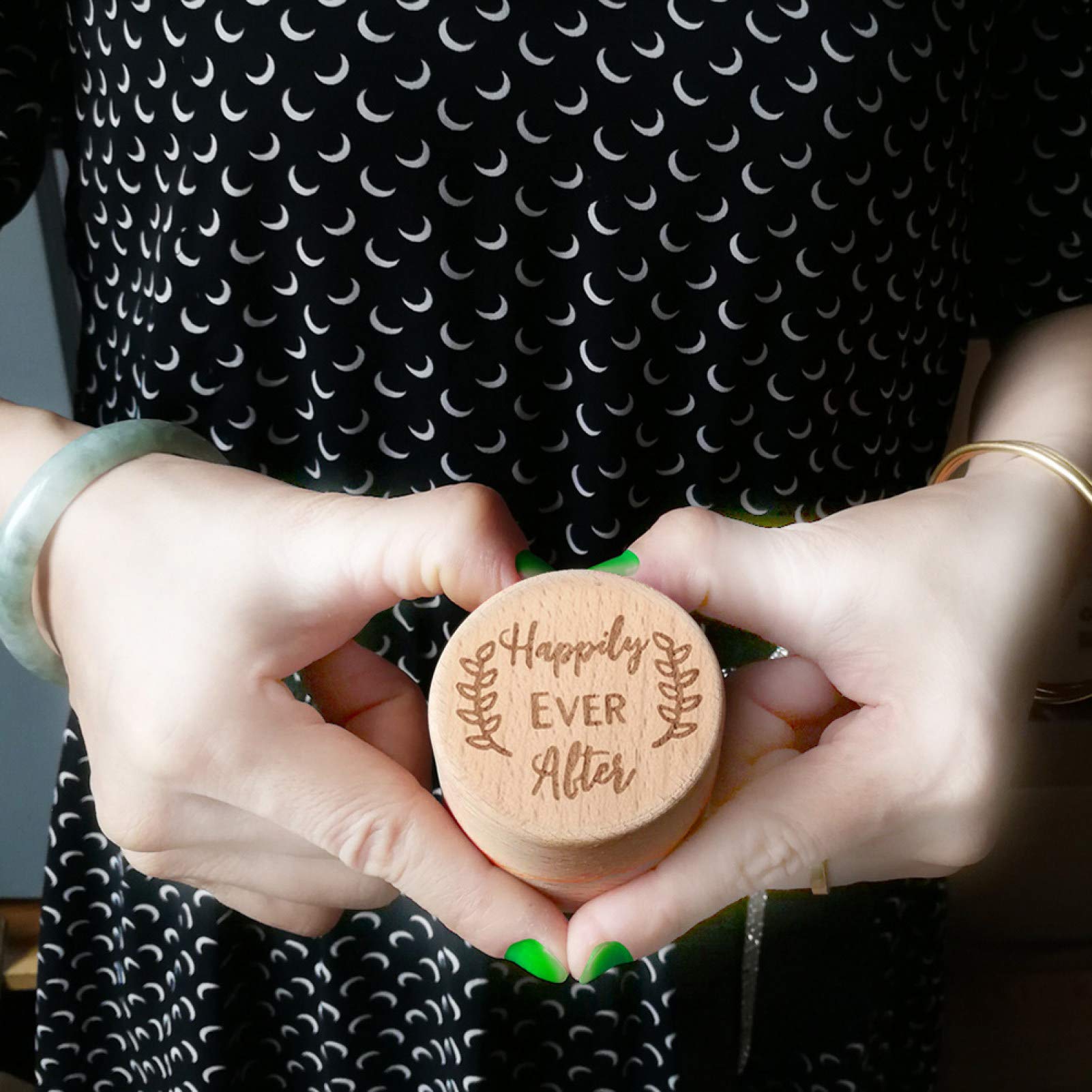 Engraved Wooden Ring Box for Proposal, Wedding & Jewelry Storage - Elegant Round Carved Display Case with Lid for Rings, Watches & Accessories - Perfect Gift for Valentine's Day, Birthday & Anniversaries - JM01520