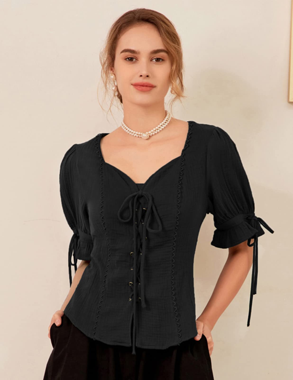 Scarlet Darkness Renaissance Blouse for Women | Summer Plus Size Lace-Up Gothic Top | Perfect for Renaissance Faires, LARP Events & Vintage Fashion