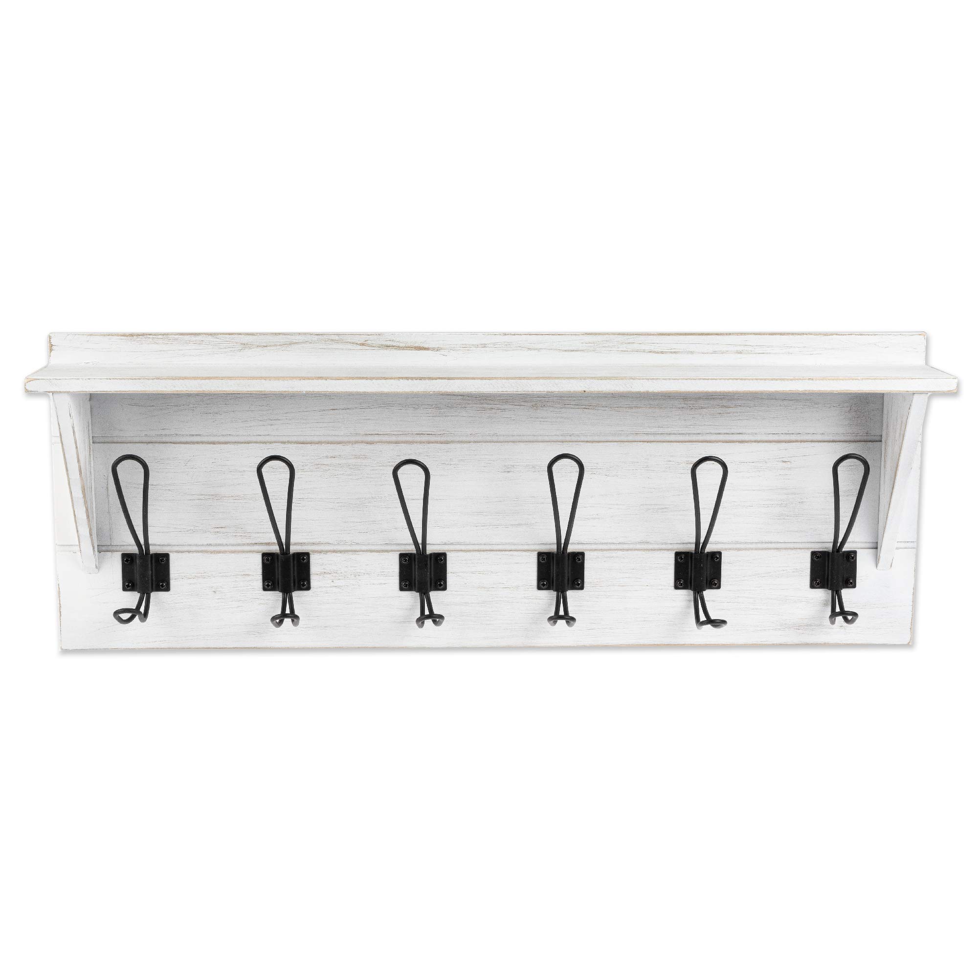 Ilyapa White Wall Mount Coat Rack with Shelf - 6 Metal Hooks for Hats, Jackets & Accessories - Rustic Wooden Entryway Organizer for Kitchen, Bedroom, Hallway & Mudroom - Perfect for Small Space Storage & Home Decor
