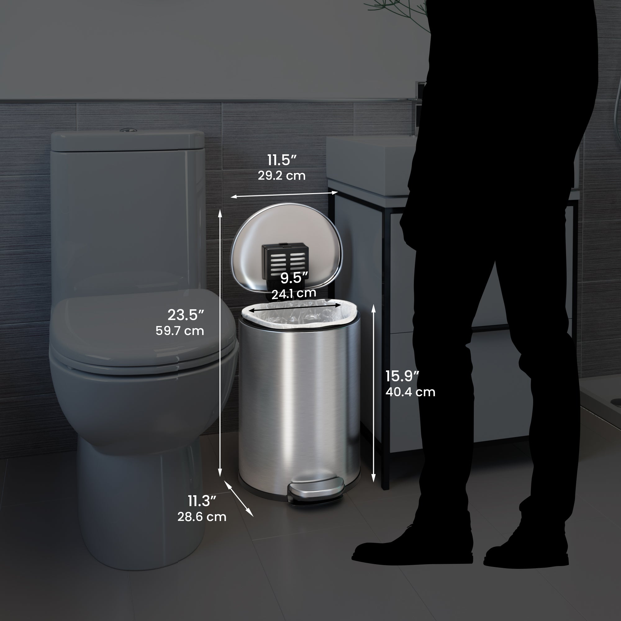 11L SoftStep Semi-Round Odor-Absorbing Step Trash Can - Durable Composite Material for Kitchen, Bathroom & Office Waste Disposal