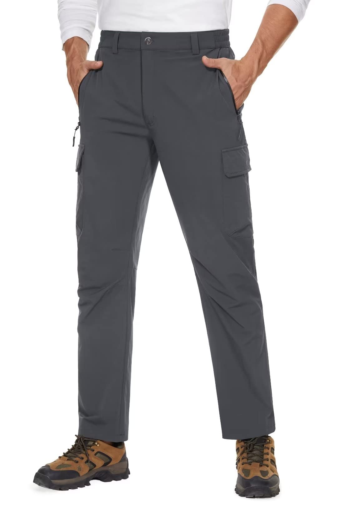BIYLACLESEN Men's Outdoor Hiking Pants - Elastic Waist, 5 Pockets, Lightweight Quick-Dry Breathable Ripstop Cargo Pants for Hiking, Camping & Travel