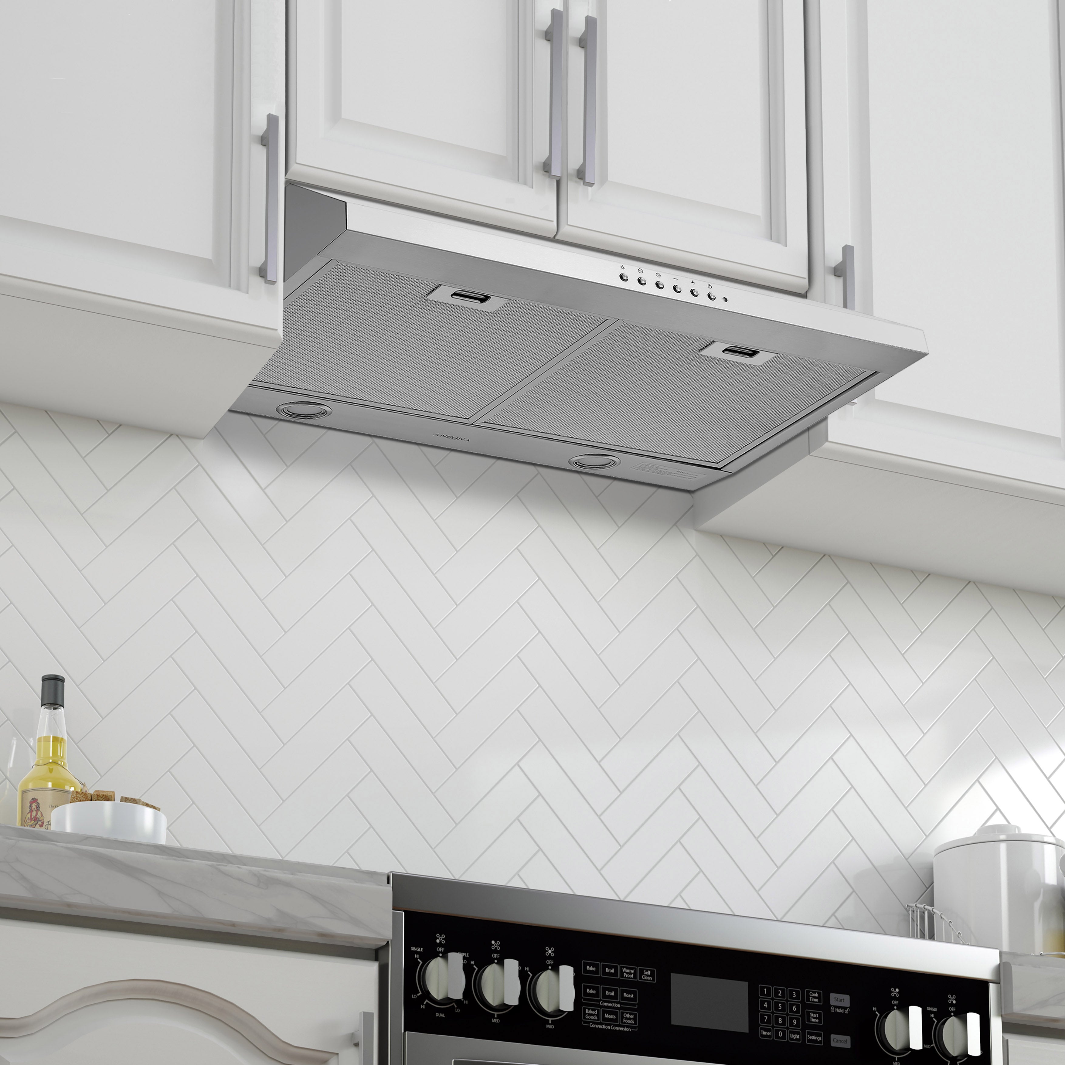 Ancona UC64NL 30 Inch Stainless Steel Ducted Under Cabinet Range Hood with Night Light - Powerful Kitchen Ventilation for Smoke & Odor Removal - Perfect for Modern Home Cooking