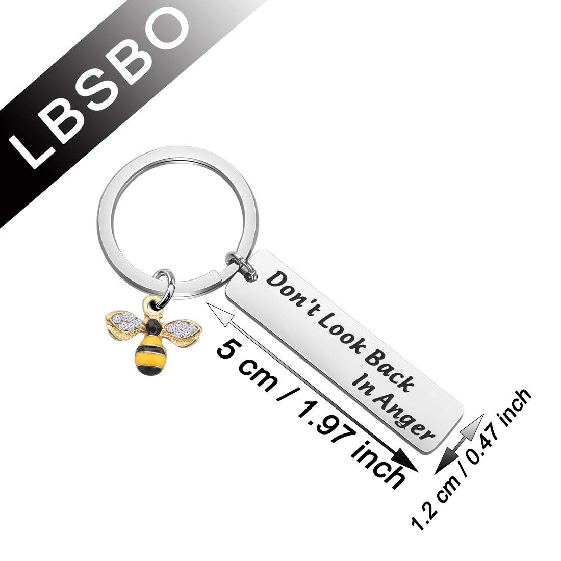 Bee Quote 'Don't Look Back In Anger' Keychain - Unique Bee Jewelry Gift for Bee Lovers, Cute Bee Charm Keyring for Women & Men - Perfect for Backpacks, Purses, or as Thoughtful Birthday Gifts