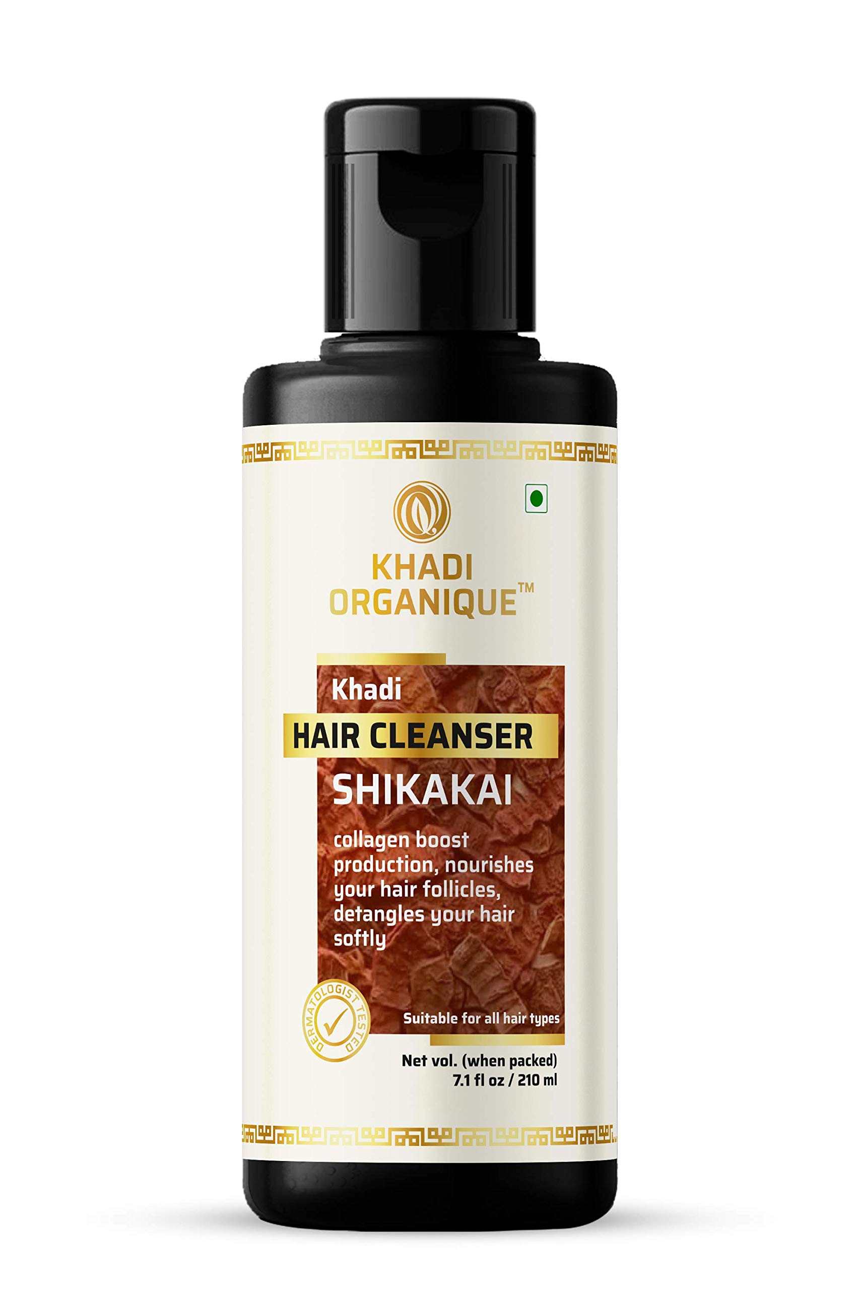 Khadi Organique Shikakai Hair Cleanser for All Hair Types - 210ml | Natural Ayurvedic Shampoo for Hair Growth & Scalp Care | Perfect for Daily Use & Travel