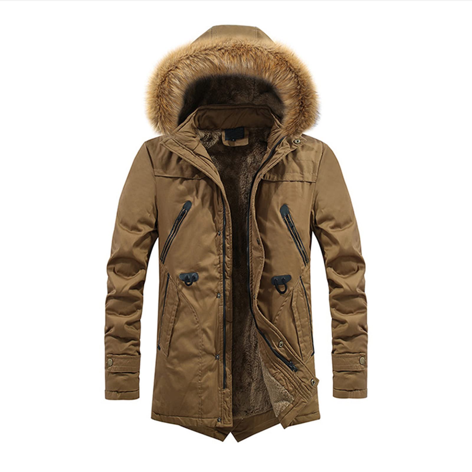 Men's Plush Lined Winter Jacket with Hood - Windproof & Warm Parka Coat for Cold Weather - Perfect for Outdoor Activities, Hiking & Daily Wear
