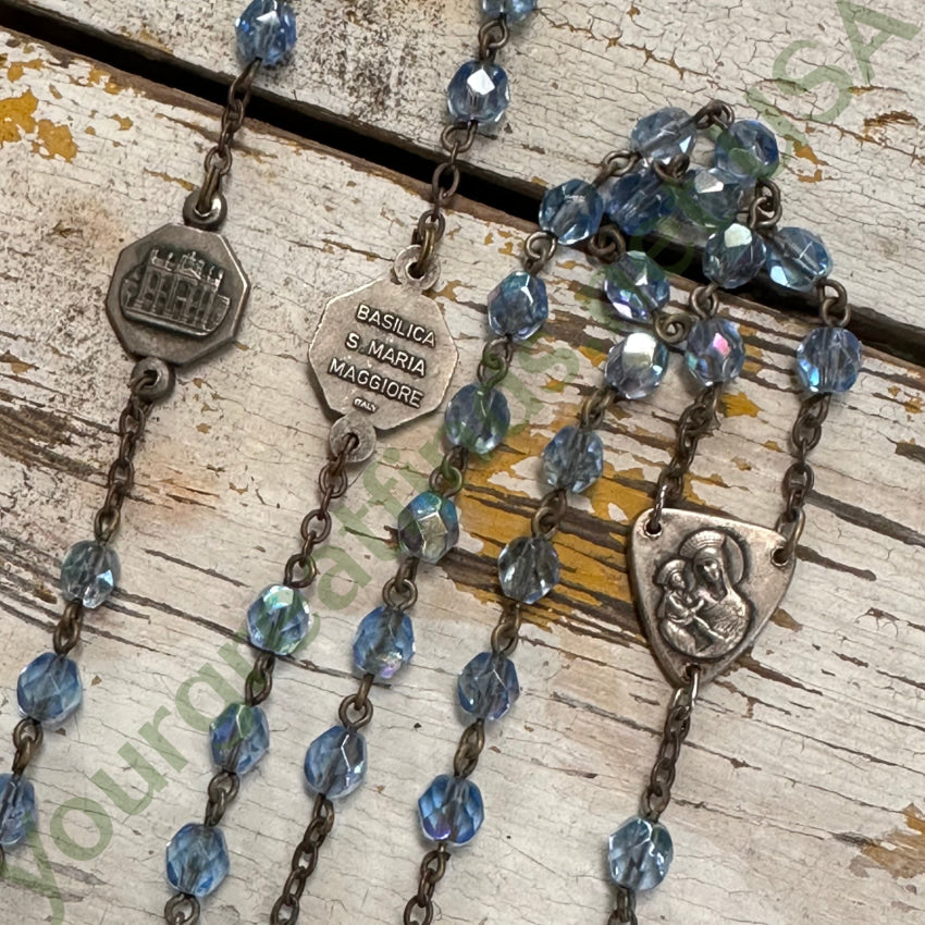 Vintage Blue Glass Beaded Rosary - Handmade Catholic Prayer Beads for Religious Gifts, Meditation & Spiritual Protection