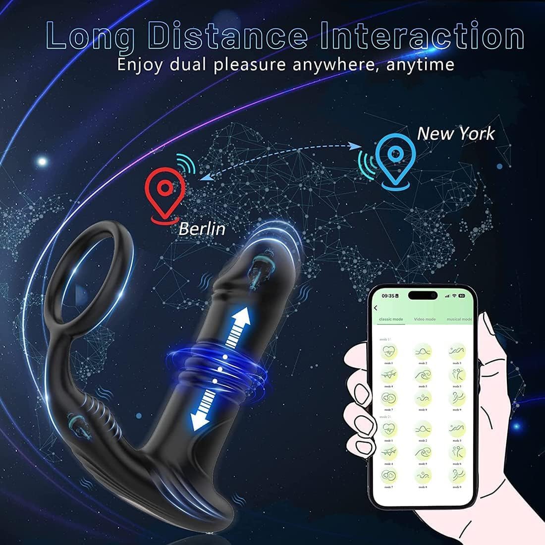 Male Prostate Massager with 9 Vibration Modes & APP Control - Anal Plug Sex Toy for Men, Penis Ring Stimulator - Perfect for Solo Play & Couples Intimacy