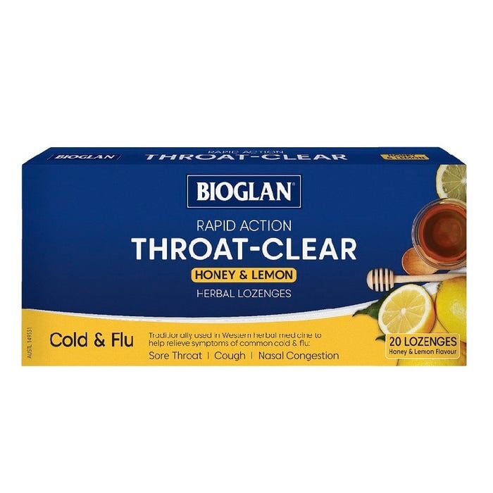 Bioglan Throat Clear Lozenges - Soothe Sore Throat & Relieve Cough - Natural Herbal Remedy for Cold & Flu Relief - Perfect for Work, Travel & Home Use